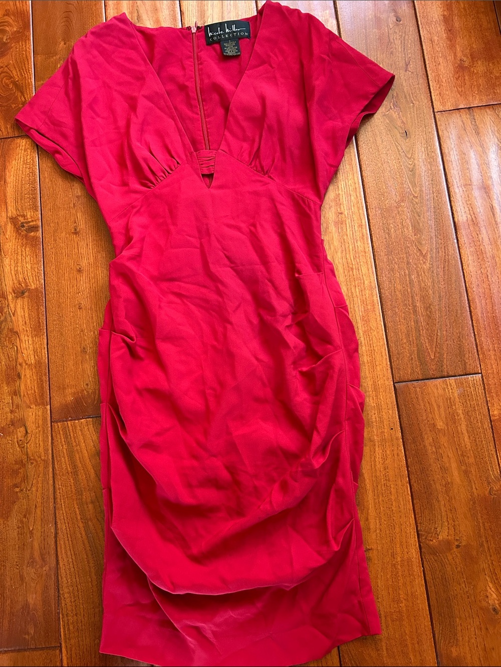 Nicole Miller Hot Pink V-Neck Draped Sheath Dress
